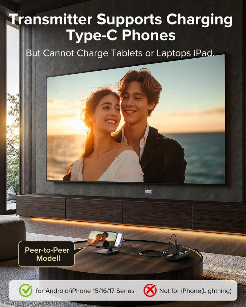 llano S850 جهاز إرسال واستقبال HDMI لاسلكي من نوع C المطور، 50م، دقة 4K فائقة الإدخال 1080P@60Hz الإخراج، توصيل وتشغيل 5G+2.4G والصوت للهاتف/الكمبيوتر اللوحي/الكمبيوتر المحمول/الكمبيوتر إلى الشاشة/البروجيكتور/صندوق التلفاز - Image 3